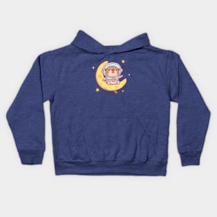 Cute Otter Astronaut Sitting On The Moon Kids Hoodie